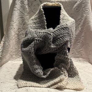 Elegant Silver and Cream Crocheted Scarf